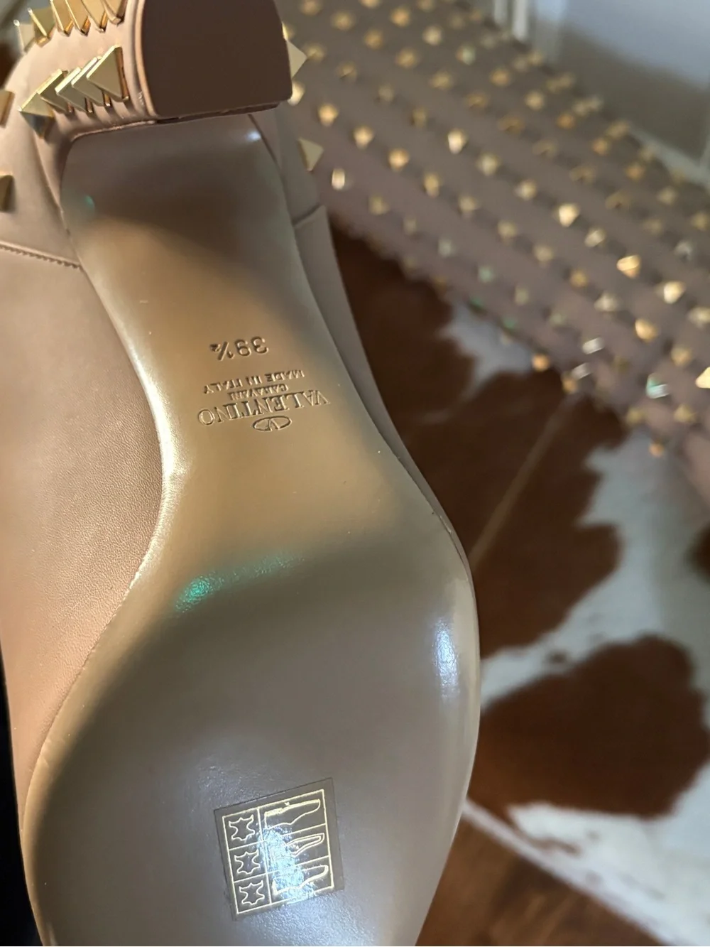 Valentino Tan and Gold-Stud Boots - Picture 5 of 9